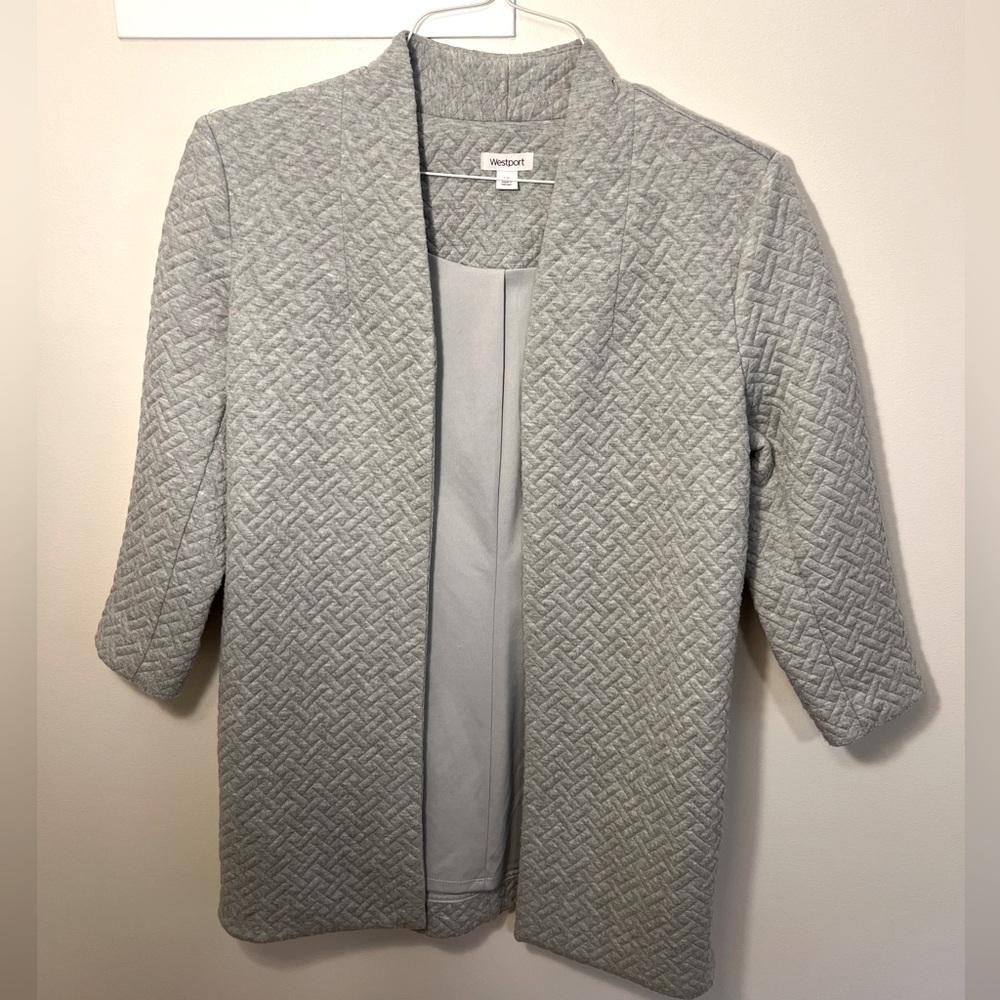 Westport Light Grey Quilted Open Cardigan Jacket - 3/4 sleeve - X-Small